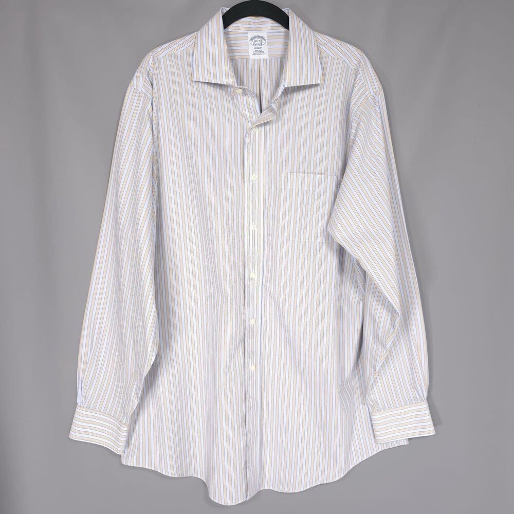 Brooks Brothers Men’s Shirt 16.5 - 34 REGENT American Supima Cotton Blue Yellow‎